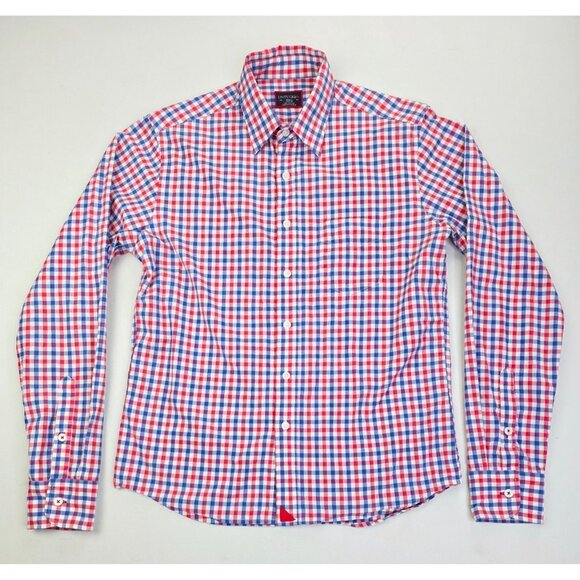 Untuckit Size Small Slim Fit Mens Red White Blue Check Long Sleeve Cotton Shirt - Picture 5 of 9